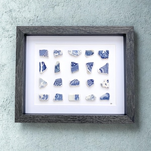 Cornish coastal blue sea pottery mosaic beachy wall art, handmade unique beach home decor