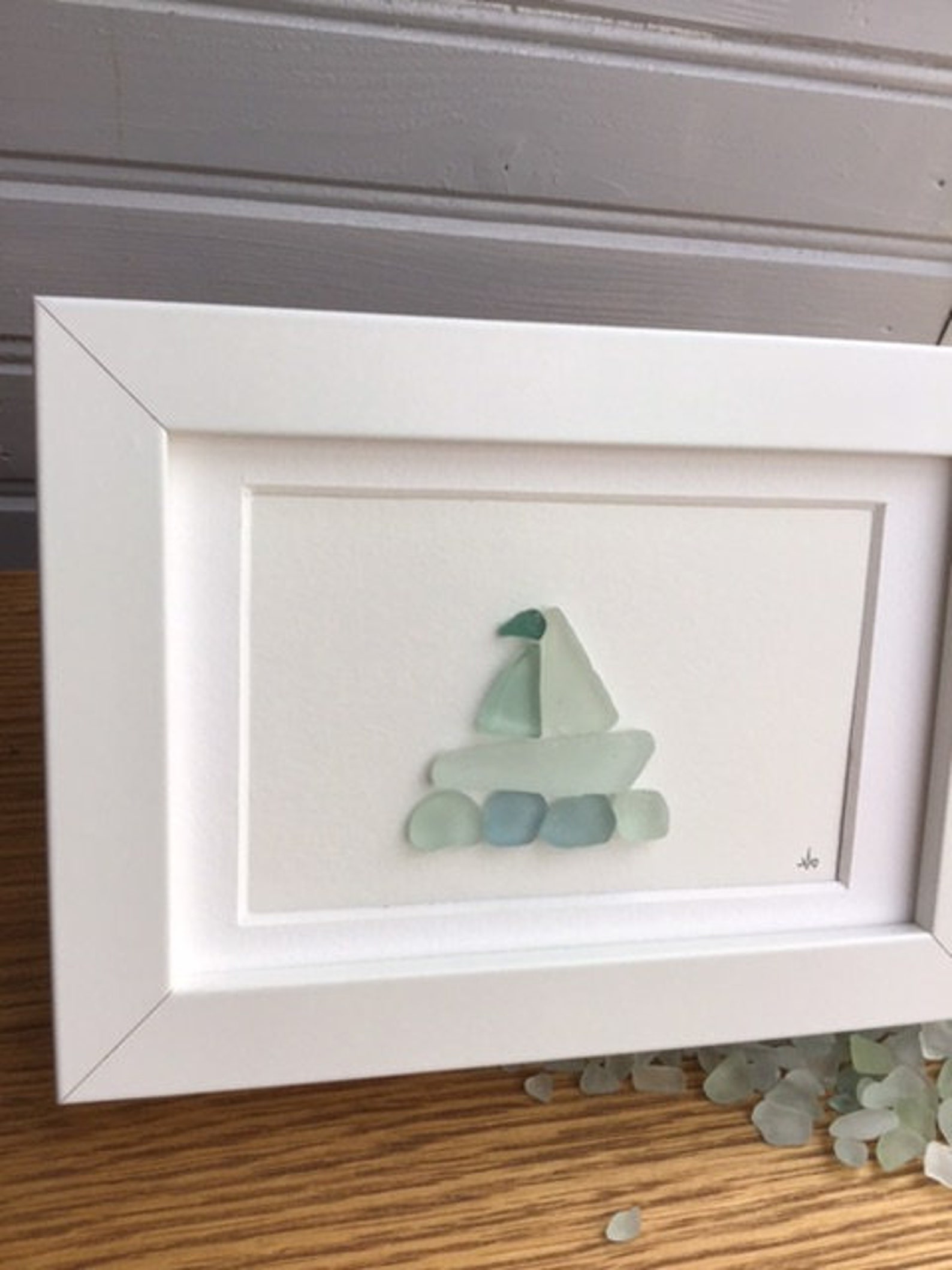 Sea Glass Sailboat Art Framed Picture, Unique Beach Home Decor - Etsy