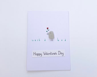 Sea glass pebble bird valentine’s greeting card