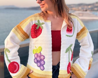 Fruity Cardigan for Women,handmade Knit Watermelon Sweater,crochet