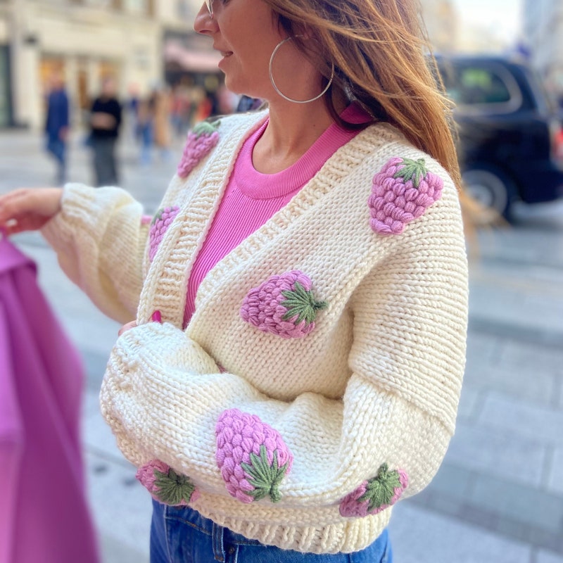 Strawberry Bloom Embroidery Cardigan Sweater main image 0