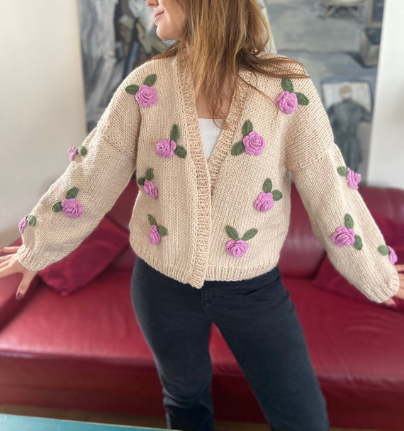 Pink Roses Cardigan Trendy Chunky Crop Folklore Sweater Handmade Flower Jacket Unique Gift for Her Vintage Rose Embroidered Knitwear - Etsy Pink Roses Cardigan Trendy Chunky Crop Folklore Sweater Handmade Flower Jacket Unique Gift for Her Vintage Rose Embroidered Knitwear - Etsy