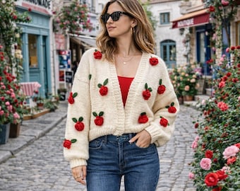 トップス andmary Rosie flower knit tops red ANDMARY】Rosie flower knit tops