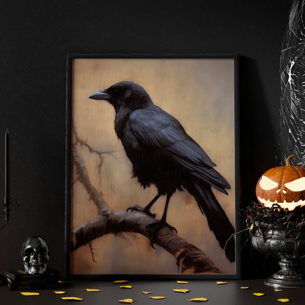 Gothic Raven Print | Gothic Retro | Witchy Wall Art | Dark Academia Decor | Goblincore | Halloween Gallery | A1/A2/A3/A4 Victorian Crow