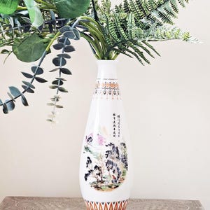 Vintage Chinesische Porzellan Flasche Vase: Asiatische Landschaft Decor
