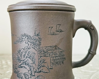 Vintage Yixing Clay Teakopp: Kinesisk handgjord lila lera med lock