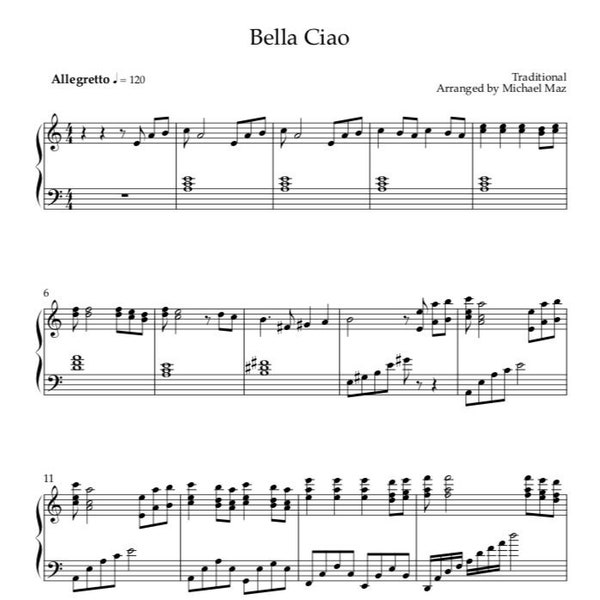 Bella Ciao - Klavier Noten