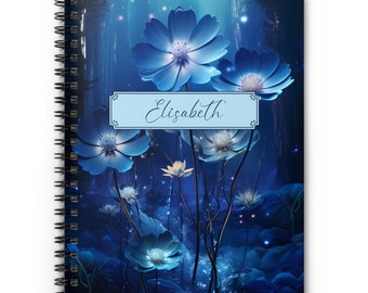 Personalized Notebook Gift Blue Flowers Custom Name Diary Personalised Name Journal, Blue Flowes Spiral Notebook Gift for Sister Daughter