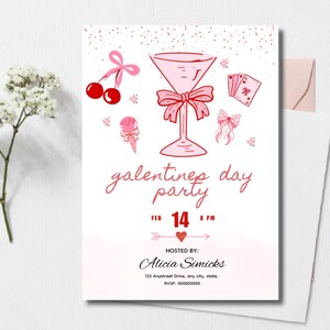 Editable Galentine Invitation with Pink and Red Icons - Coquette Style Celebration