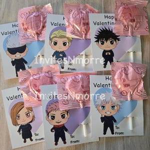 Tarjetas de San Valentín de anime Jujutsu Kaisen, tarjetas de San Valentín para imprimir en Chibi, juego de tarjetas de San Valentín, tarjetas de descarga digital, tarjetas de San Valentín para niños