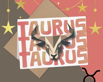Taurus Zodiac Card – Modern Astrology Birthday Card – Bull Horoscope Greeting Card – Earth Sign Card – Taurus Gift for Astrology Lovers