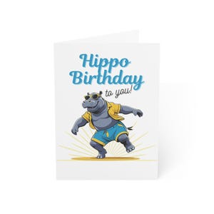 Funny Hippo Birthday Card: Dancing Hippo with Sunglasses
