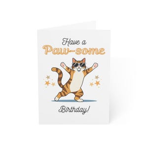 Have a Paw-Some Birthday Cat Card, Cool Dancing Cat Card, Funny Birthday Card, Sunglasses Cat, Birthday Greeting