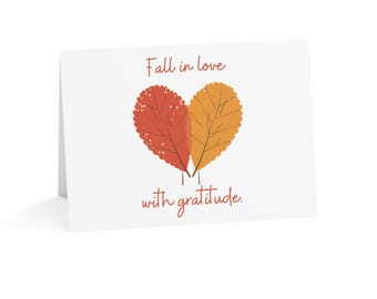 Fall in Love with Gratitude Card – Autumn Thank You Card – Fall Leaves Greeting Card - Thanksgiving Gratitude Card – Cozy Seasonal Card