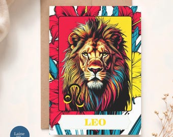 Retro Pop Art Leo Zodiac Card: August Birthday, Gladiolus Design