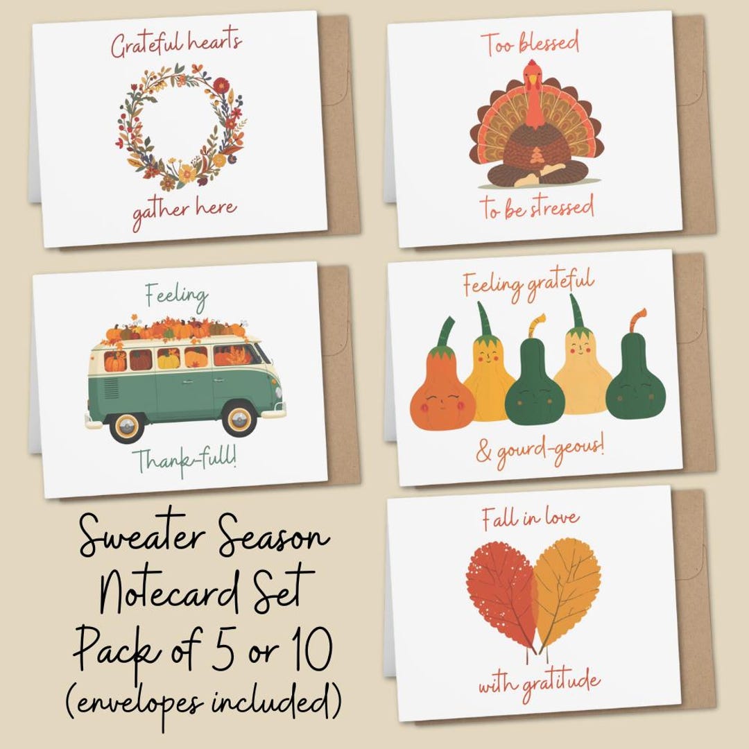 Thanksgiving Greeting Card Set of 5 – Cute Fall Cards With Puns ...