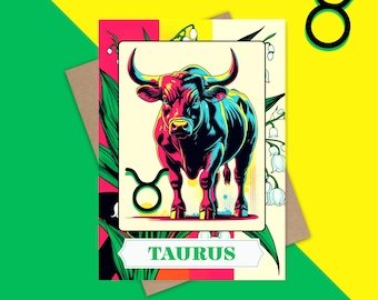Retro Taurus Zodiac Card: Lily of the Valley May Birthday