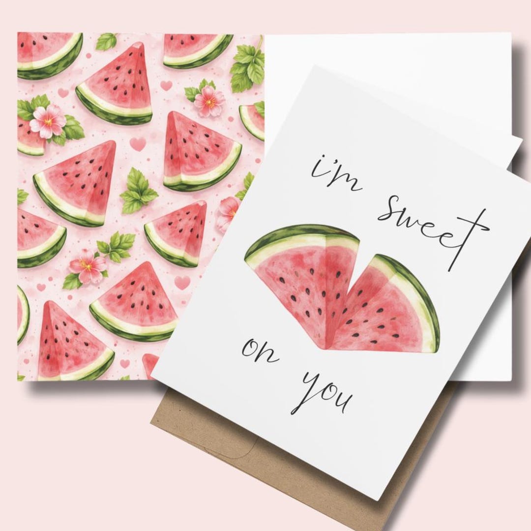 I’m Sweet on You Card – Cute Watermelon Love Pun Greeting Card – Funny ...