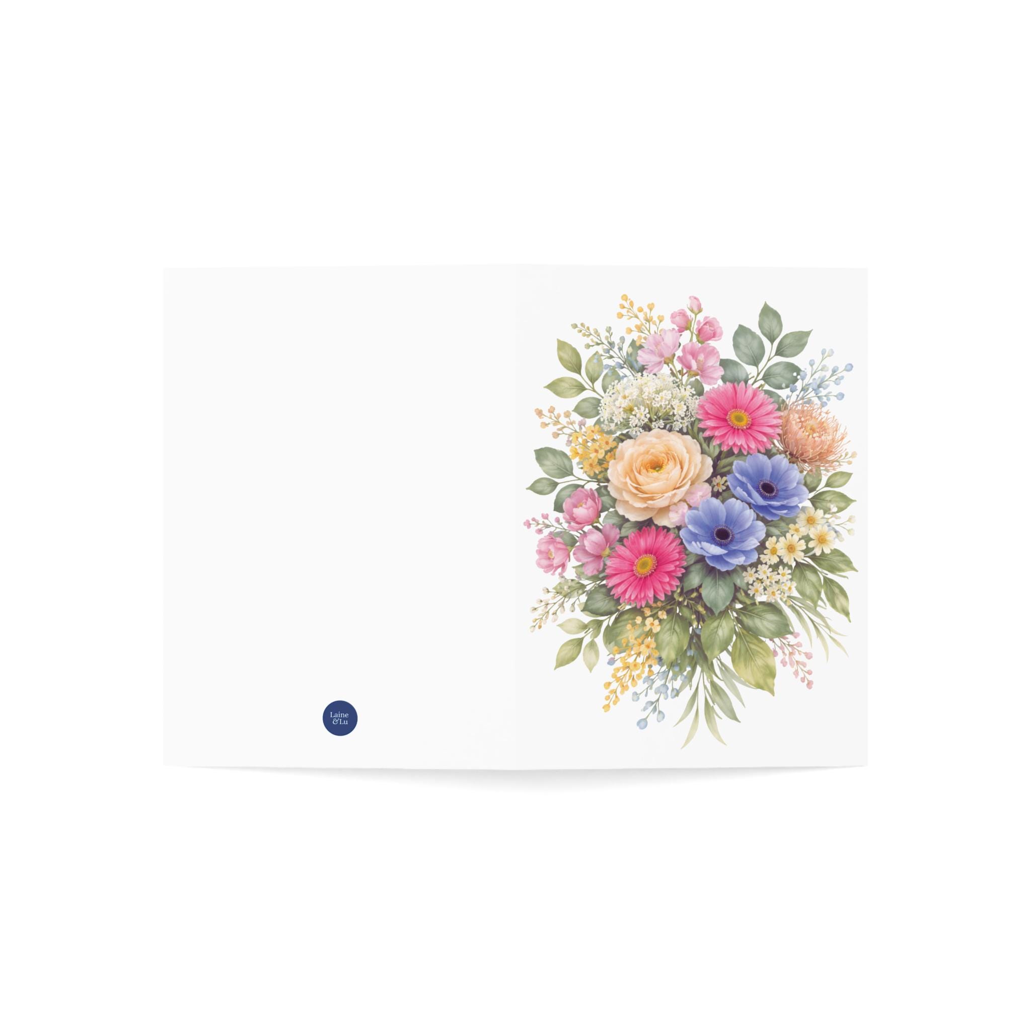 Watercolor Floral Bouquet Greeting Card, Elegant Garden Flower Card ...