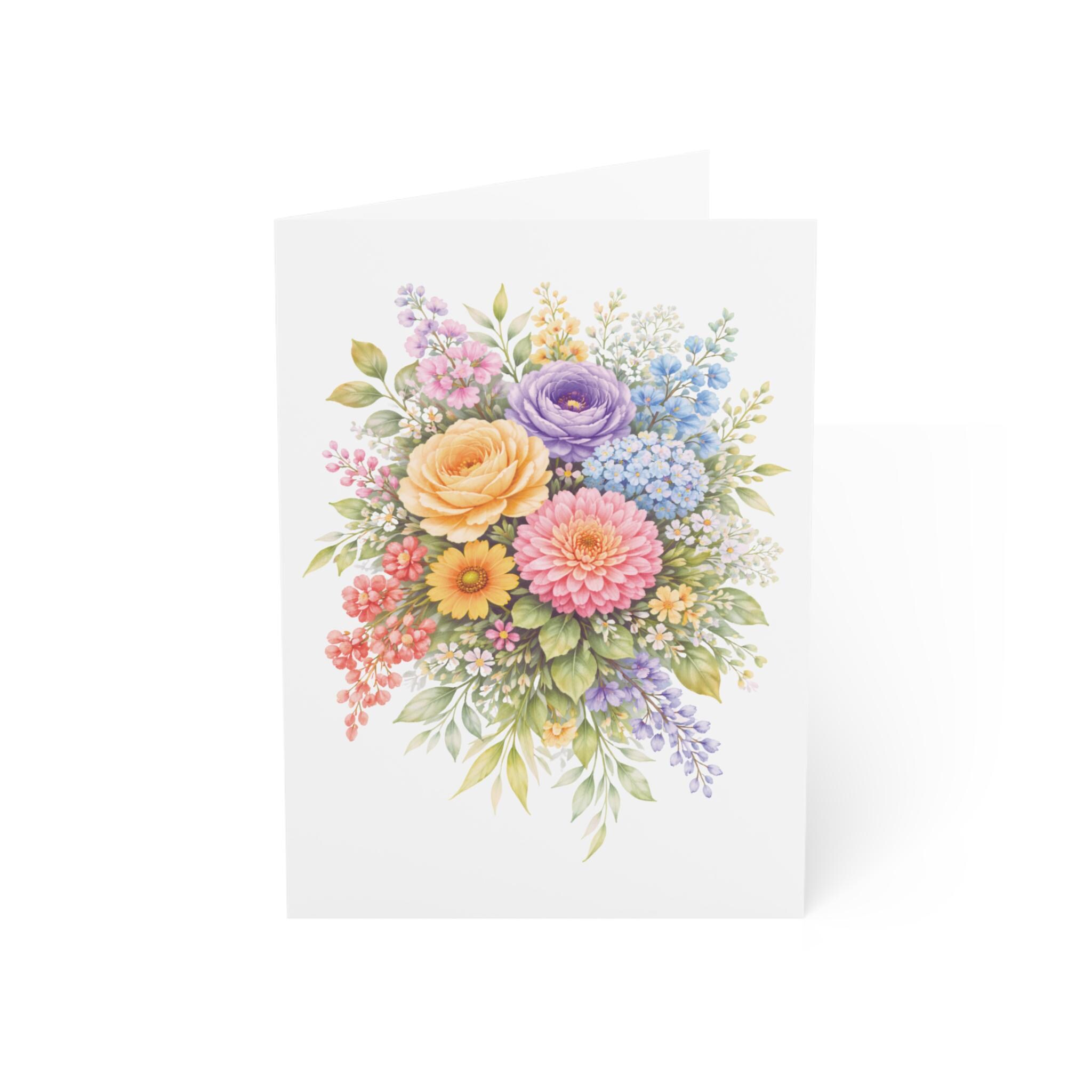 Watercolor Floral Bouquet Greeting Card, Pastel Garden Flower Card ...