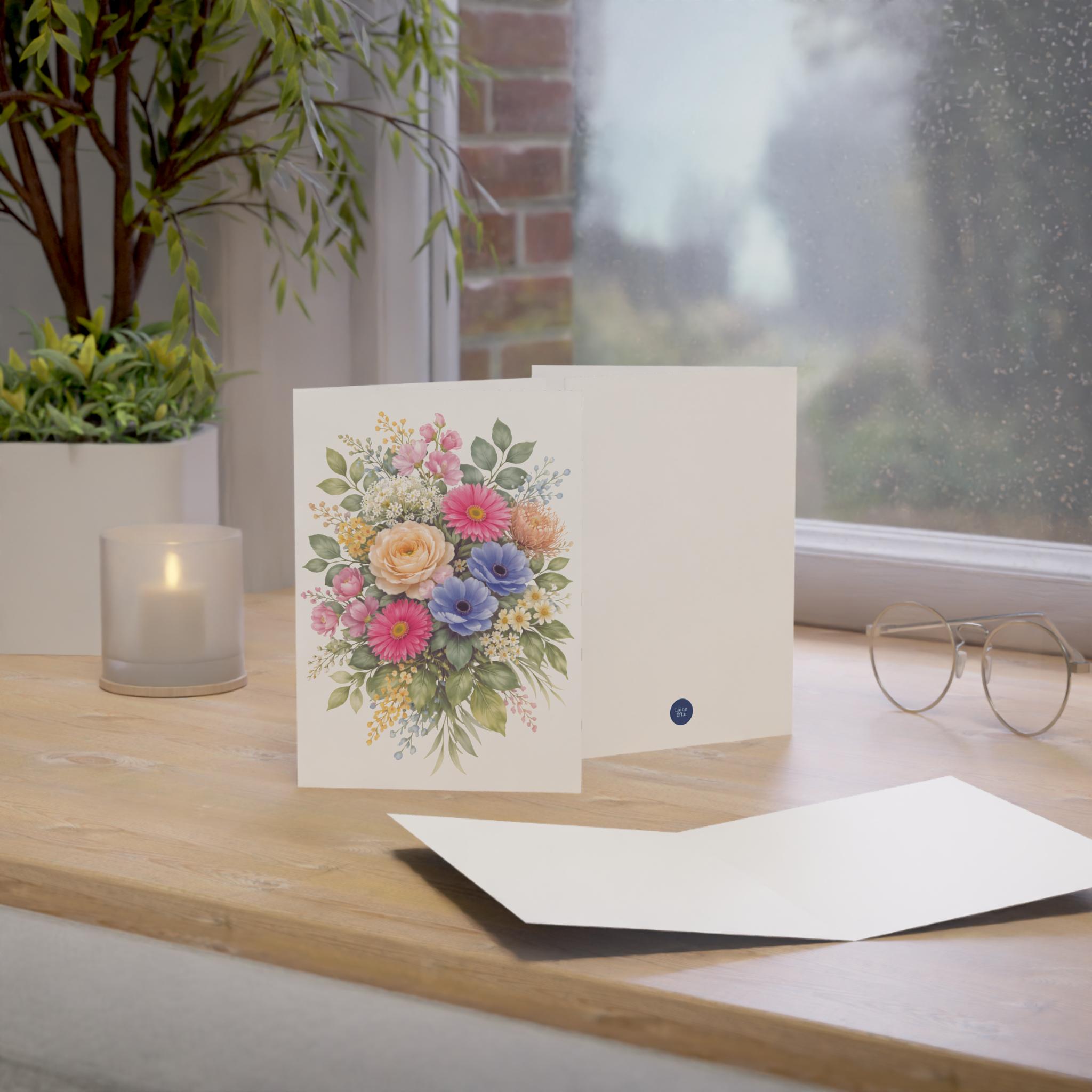Watercolor Floral Bouquet Greeting Card, Elegant Garden Flower Card ...