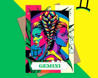 Gemini Zodiac Pop Art Greeting Card: Lily of the Valley May Birthday