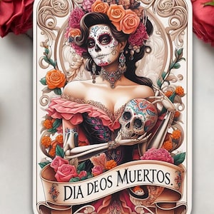 DIA De Los MUERTOS Vintage Halloween, Tarot-Karte, Zuckerschädel PNG Clipart Bundle, Sublimationsdesign, Bunte Blumenkunst, Mexikanische Tradition