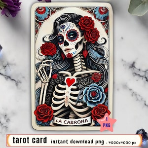 La cabrona Latein PNG, Chicana PNG, Tarot-Karte Digitale Dateien, Dtf UVdtf Becher T-Shirt PNG Design Sublimation Spanisch Mexicana Skelett