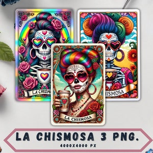 La Chismosa Tarot Karte PNG, lustiges mexikanisches Chisme Sublimationsdesign, spanisches Latein Skelett Chola Catrina Schädel T-Shirt Becher PNG, Download