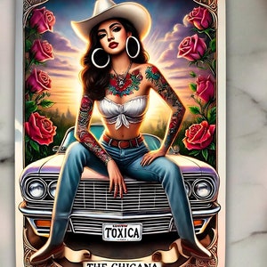 Die Chicana Tarot Karte PNG, lustige Mexicana Sublimationsdesign, spanische Loteria Chingona Lateinische Chola T-Shirt Becher PNG, digitaler Download