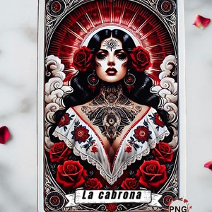 La Cabrona Tarot Karte PNG Digital Dowload Design Druckbare Sublimation Clipart Mexikanische Kunst, Chingona Chicana Latein Trendy PNG