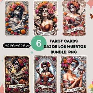 DIA De Los MUERTOS Vintage Halloween, Tarot-Karte, Zuckerschädel PNG Clipart Bundle, Sublimationsdesign, Bunte Blumenkunst, Mexikanische Tradition