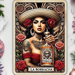 La Borracha Latein PNG, Chicana PNG, Tarot Karte Digitale Dateien, Dtf UVdtf Tumbler Becher T-Shirt PNG Design, Sublimation, Spanisch Mexicana