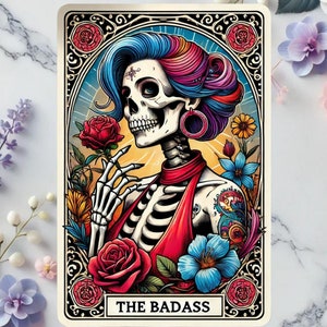 The Badass Tarot Card, Funny Tarot Card PNG, Tarot cards funny PNG, tarot cards png, Skeleton Skull Sublimation Design, Tarot PNG Download