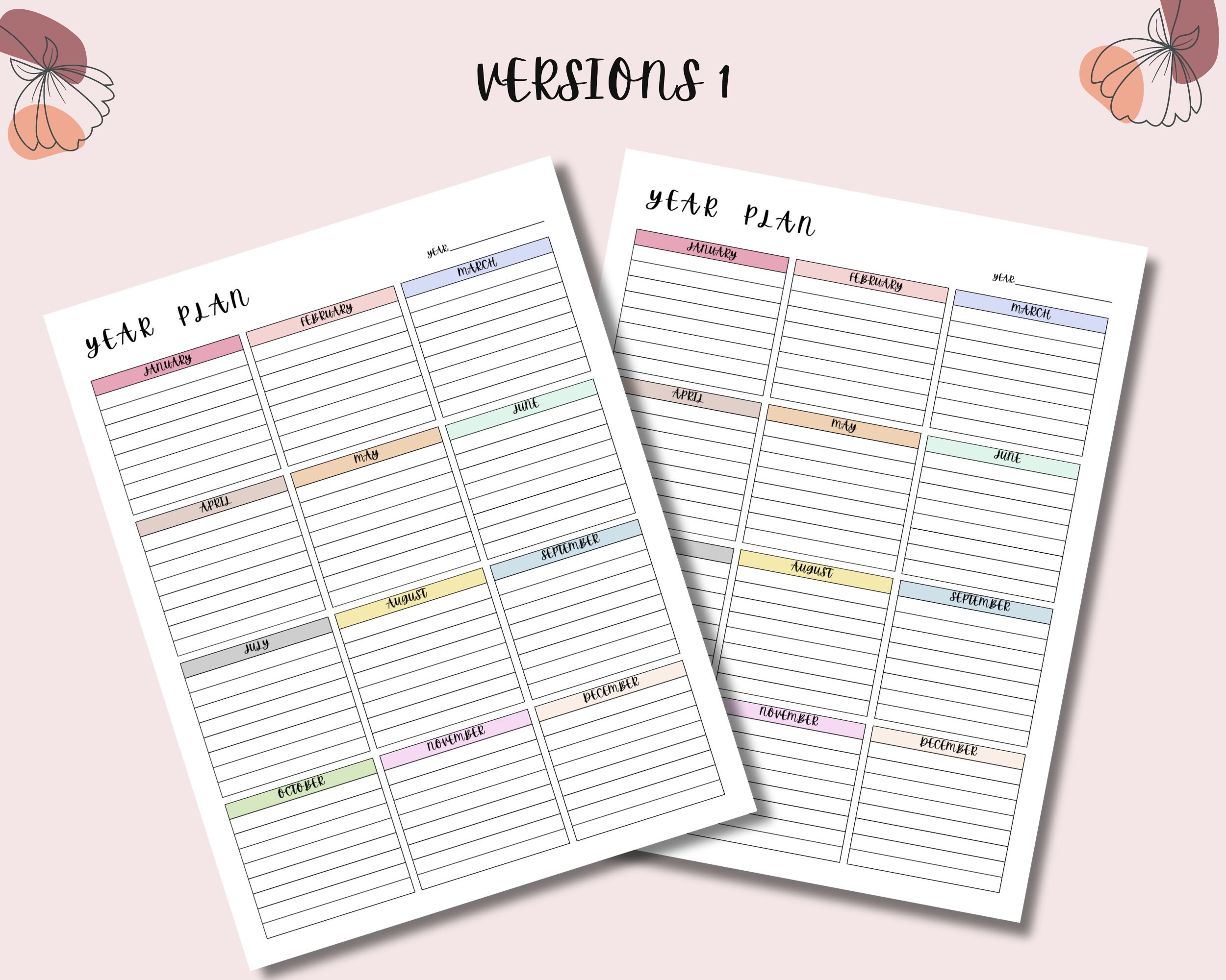 Editable Minimalist Yearly Planner on One Page, Year at a Glance ...