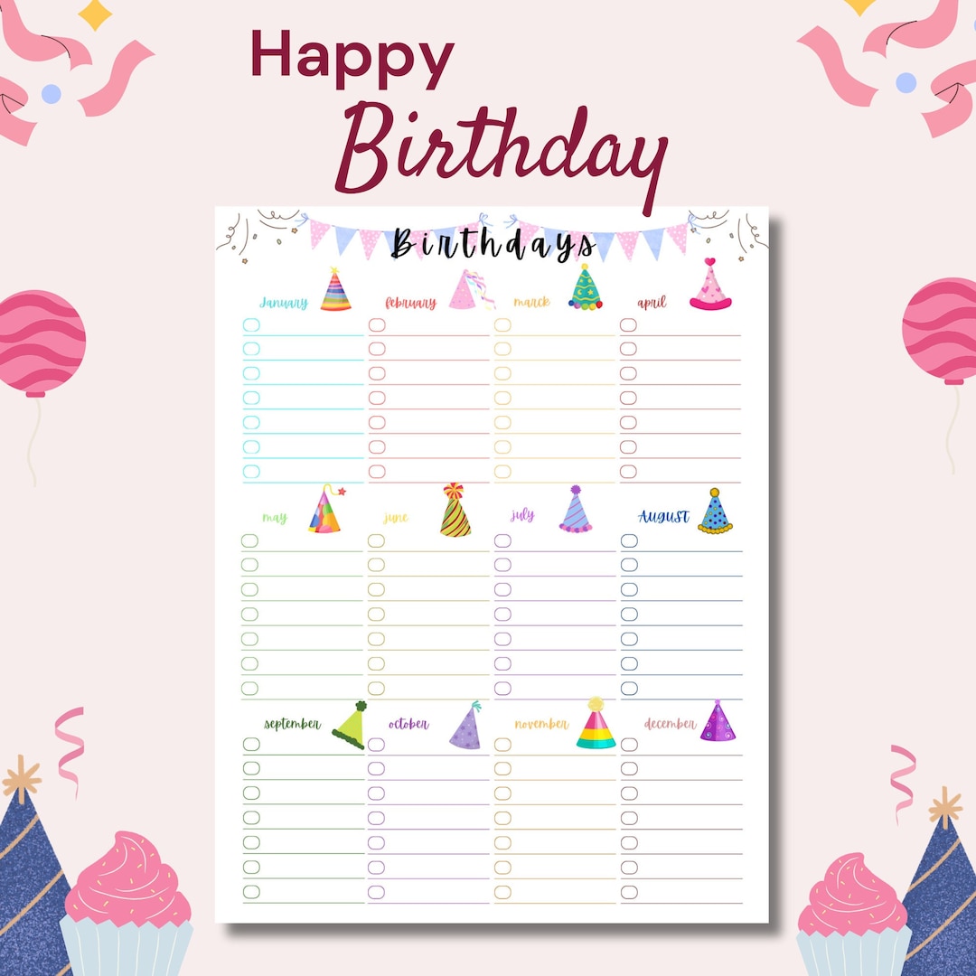 Birthday List Birthday Calendar Printable Birthday Tracker Birthday Birthday List Birthday Calendar Printable Birthday Tracker Birthday