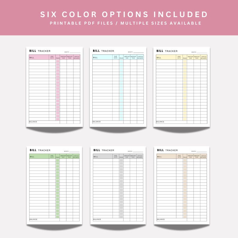 Monthly Bill Payment Tracker, Printable Bill Payment Checklist, Bill ...
