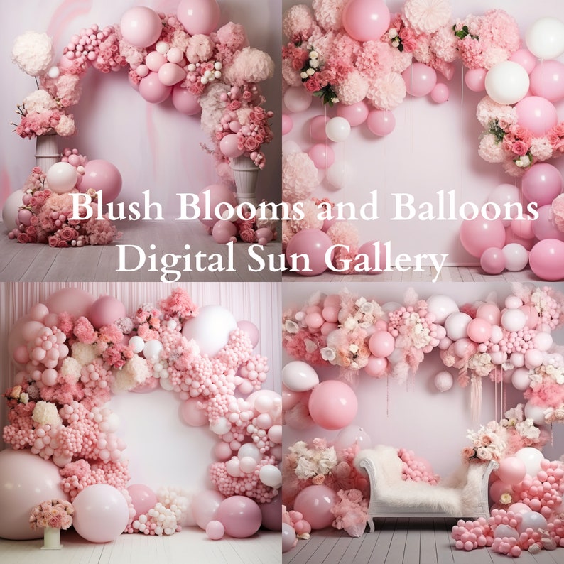 Blush Blooms and Balloons A Romantic Digital Background, Fine Art