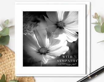 With Sympathy - Black & White Cosmos Sympathy Card | Floral Sympathy Card | Thinking of You Card | Bereavement Card