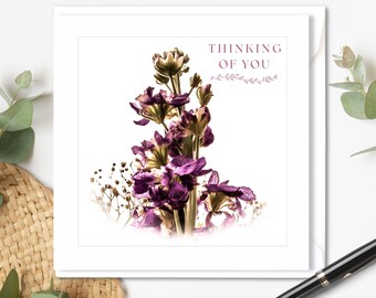 Thinking of You Purple Stock Sympathy Card | Floral Sympathy Card | Thinking of You Card | Bereavement Card