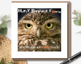 Happy Birthday T'Wooo! - Birthday Card | Humorous Birthday Card | Owl Cards | Wildlife Photography | Blank Inside