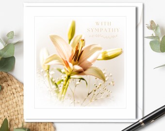 With Sympathy - Pink Lily Sympathy Card | Floral Sympathy Card | Thinking of You Card | Bereavement Card