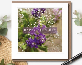 Purple Stock & Gypsum Birthday Card | Floral Birthday Card | Fine Art Photography | Blank Greeting Cards