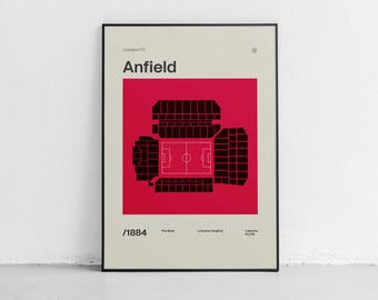 Anfield Stadium Poster, Liverpool Football, Mid Century Modern (Digital Download)