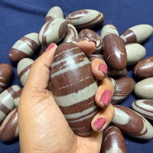 3” Shiva Lingam from Narmada River in India - Palm size Shiva - 1 pc