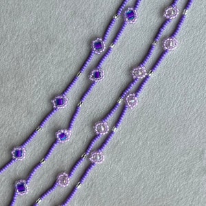 Purple Flower Necklace - Beaded Flower Necklace - Beaded Choker - Flower Choker