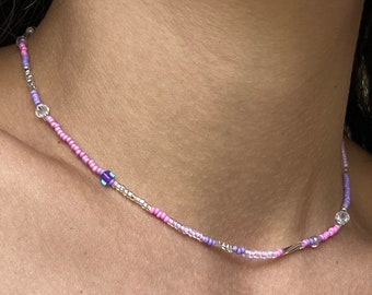 Beaded Summer Necklace - Pink Bead Necklace