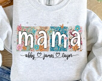 Floral Mama png, Mama Flower Glitter png, Mama Flower with Kids Names, Mama Doodle png, Custom Mama groovy png, Mother's Day Gift, Mama