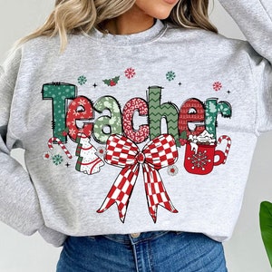 Coquette Teacher Christmas png, xmas png, Sublimation T Shirt Design, Merry Teacher, Gift for Teacher, Christmas Bow, Merry Christmas png