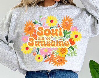 Alma llena de sol Retro PNG, Bonito verano retro Groovy PNG, Amor propio Png, Sublimación floral Hippie Sunburst Retro Sublimation Design